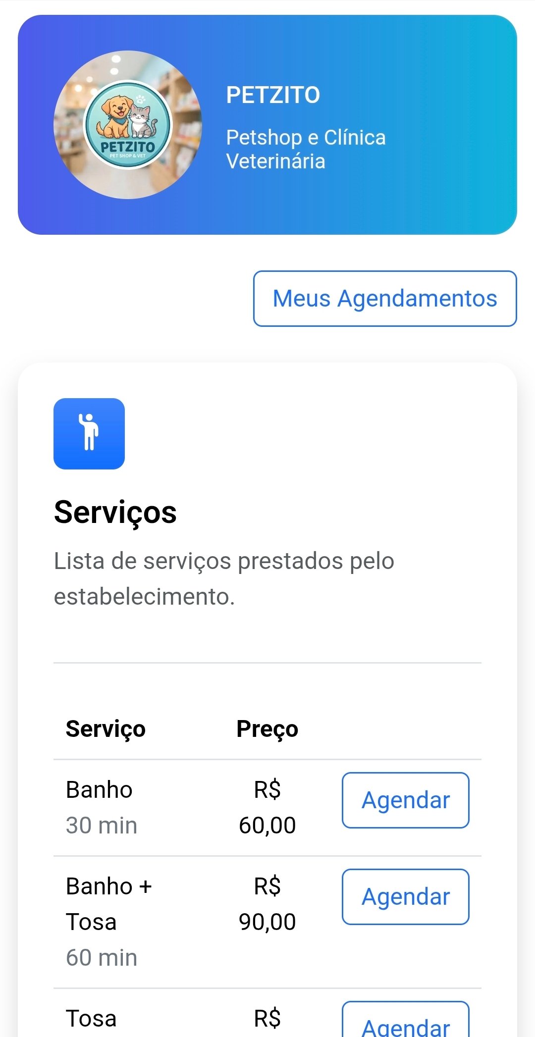 Tela do aplicativo