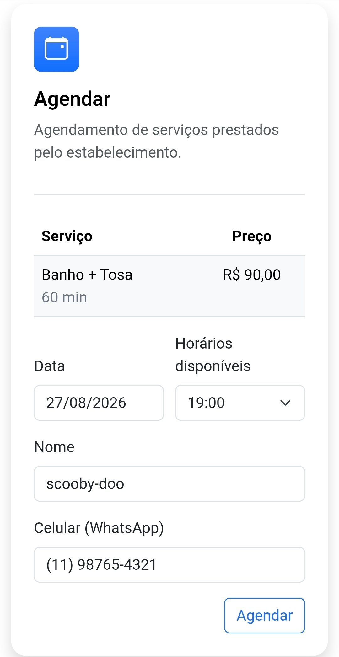 Tela do aplicativo